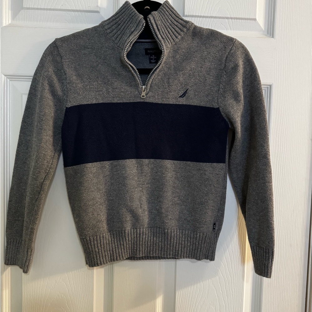Nautica Gray and Navy Zip-Up Sweater